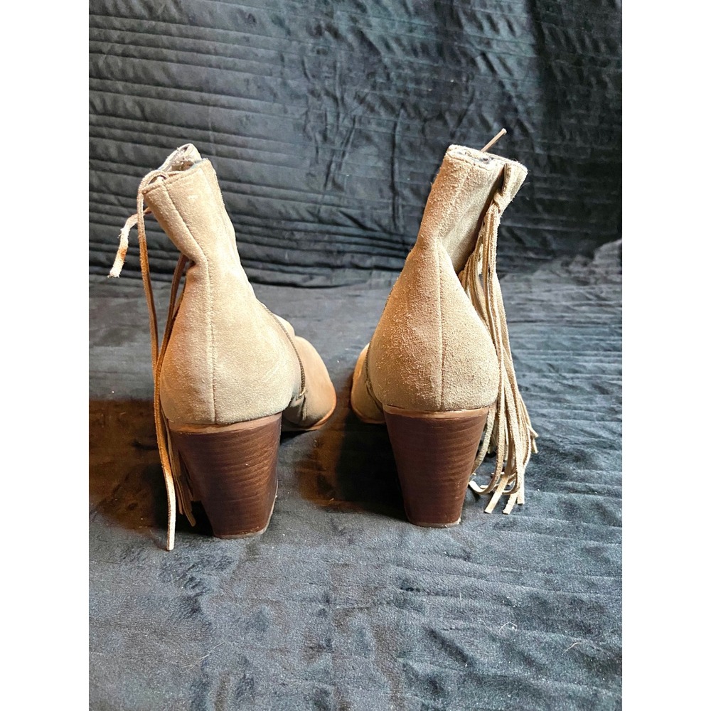 ALDO Tan Suede Fringe Western Boho Ankle Boots Pointed Toe Block Heel Sz 8 - Picture 4 of 8